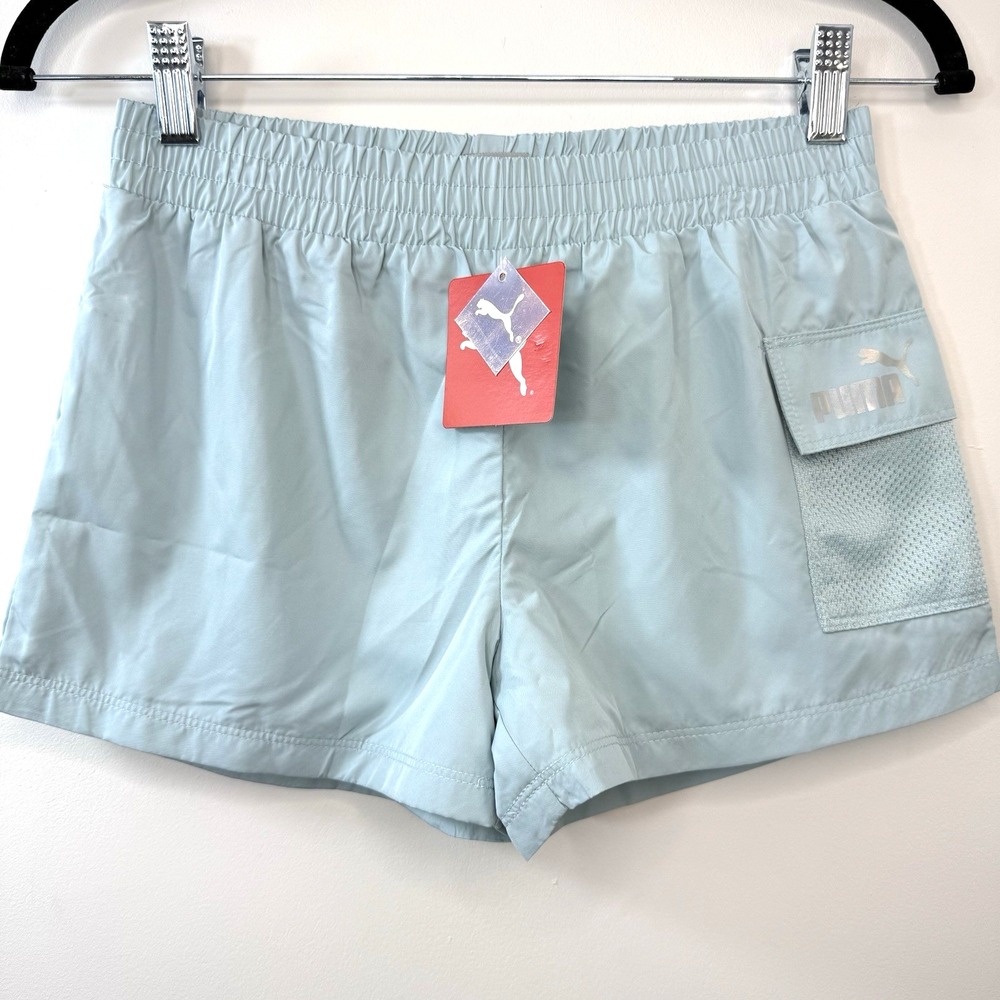 PUMA Youth L Power Pack‎ Poly Woven Cargo Shorts NWT Turquoise Mesh Pocket